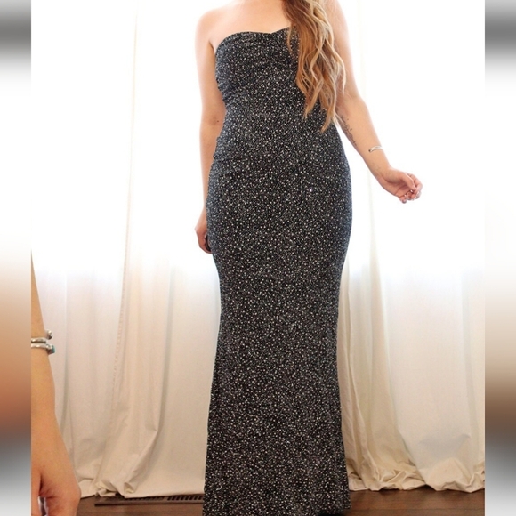 JESSICA MCCLINTOCK for Cache Black sparkle bodycon mermaid strapless maxi.4 - Picture 4 of 13